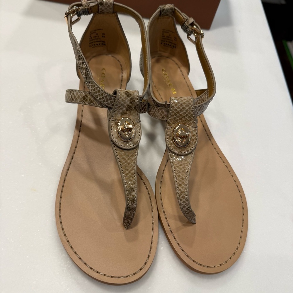 Coach T-Strap Ingrid Wedge Sandals Natural Snakeskin Print Women's Sz 8.5 B NIB - Picture 4 of 10